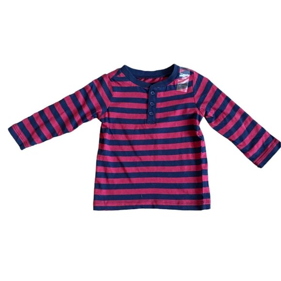 First Impressions Infant Apparel Long Sleeve Striped Shirt-Maroon/Blue-12M-NWT - Picture 1 of 5